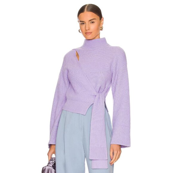 JONATHAN SIMKHAI Amaris Lavender Purple Wool Blend Knit Wrap Sweater, Size M - Picture 1 of 16